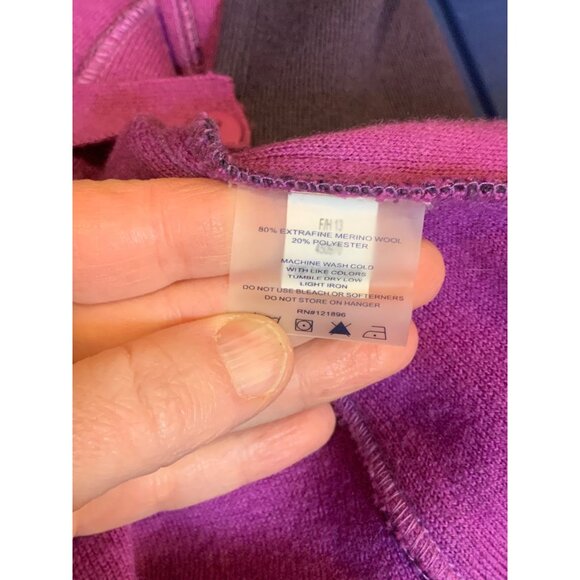 Title Nine Purple Merino Wool Blend Belted Tie Front Hooded Sweater, Size S - Picture 10 of 10